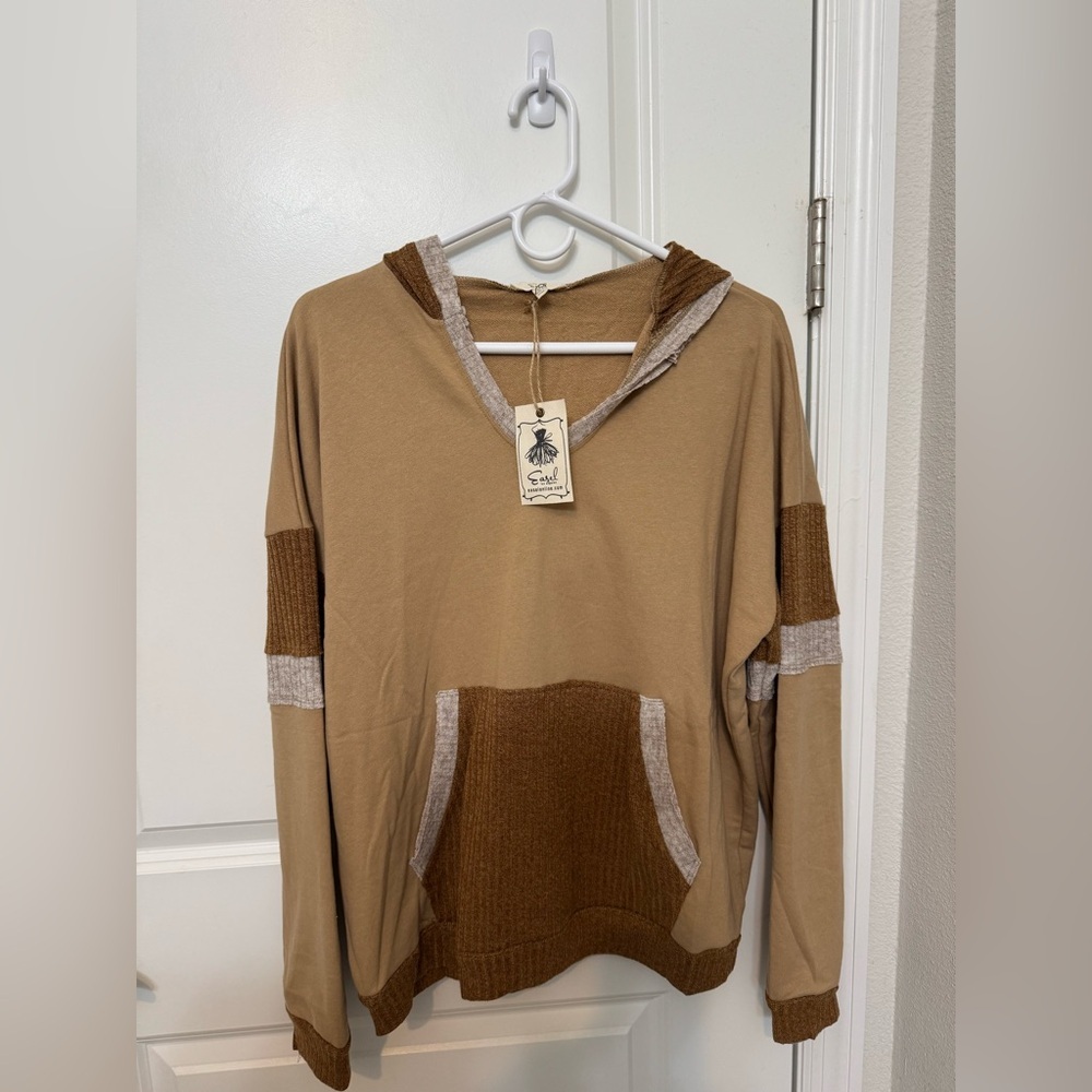 Easel Tan Color Blocked Hoodie - Picture 4 of 7